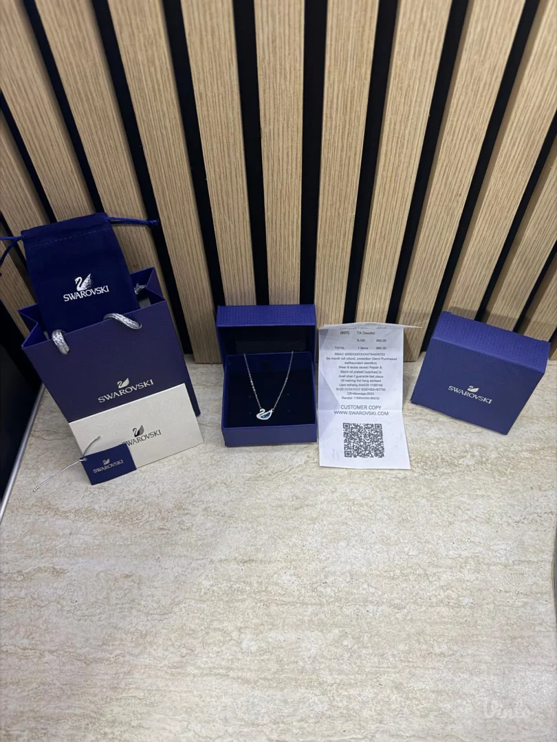 Swarovski lančić – labud, blue – komplet