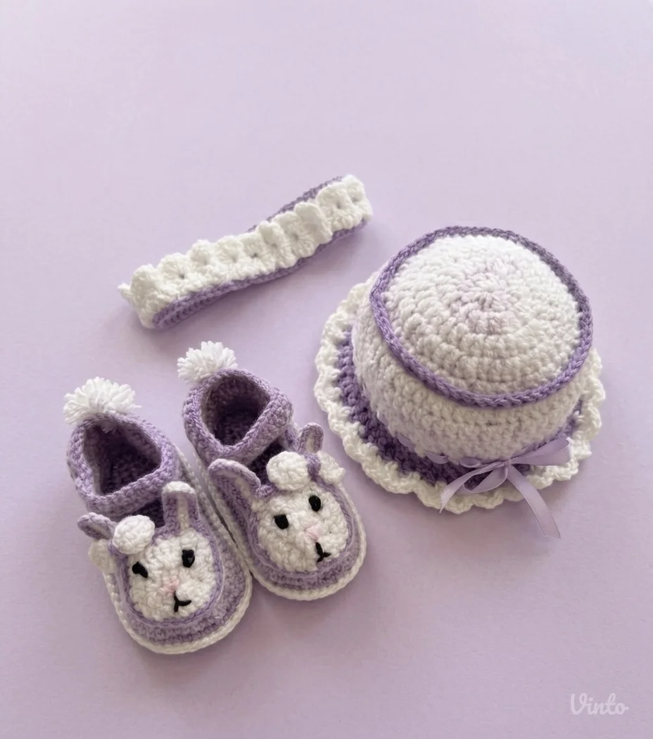 Komplet za bebu (kapica, patikice, traka) – ručni rad