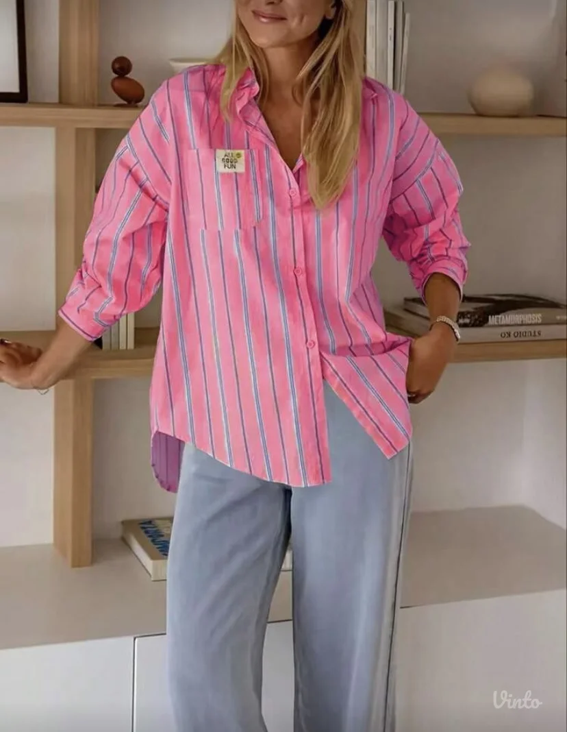 Roze kosulja na pruge S/M NOVO