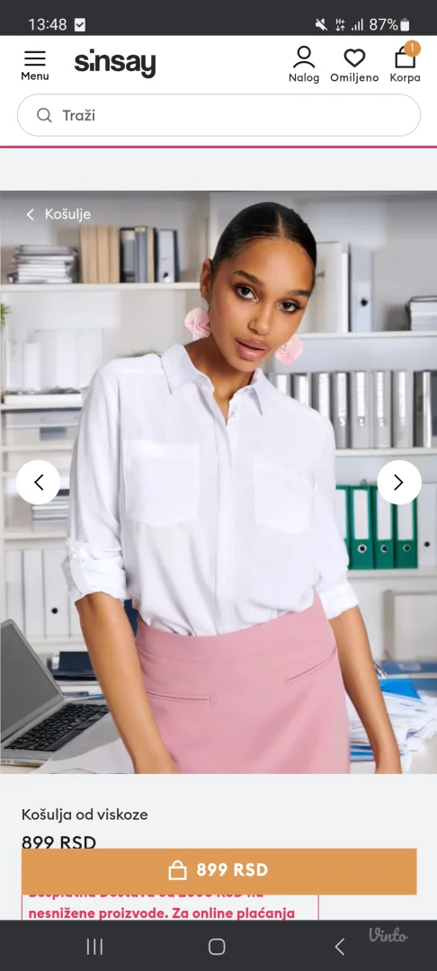 Sinsay bela kosulja od viskoze S