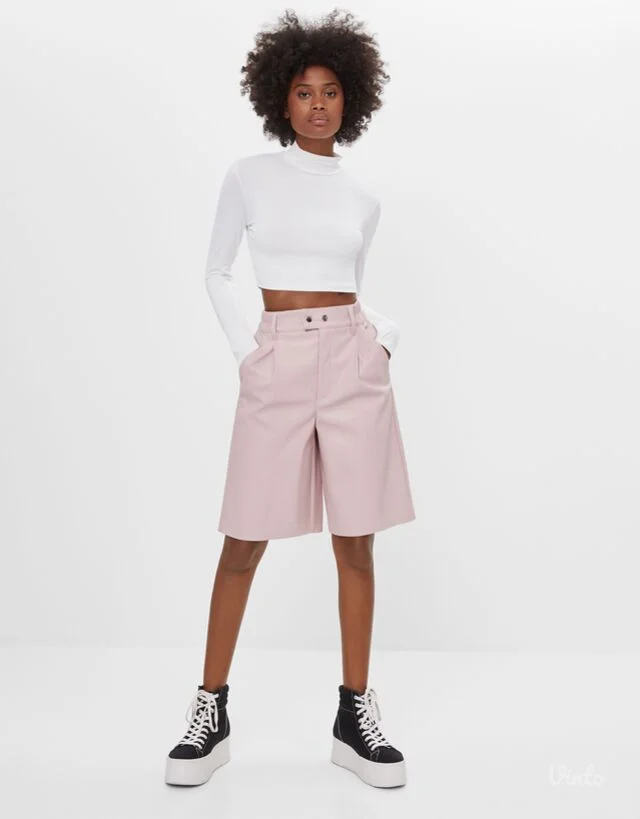 Bershka roze bermude od eko koze S/M