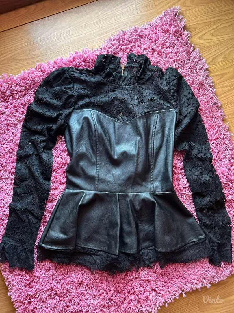 Bluza čipka i koža -AKCIJA+BESPLATNA POŠTARINA