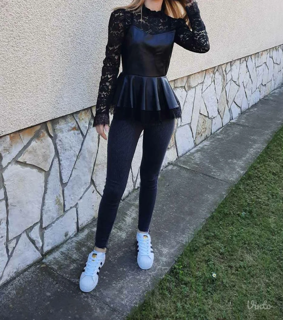 Bluza čipka i koža -AKCIJA+BESPLATNA POŠTARINA