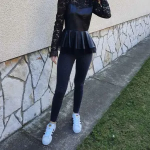 Bluza čipka i koža -AKCIJA+BESPLATNA POŠTARINA