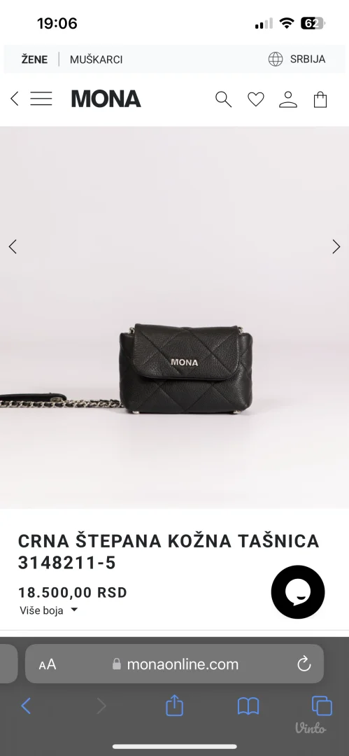 MONA kozna crna torbica