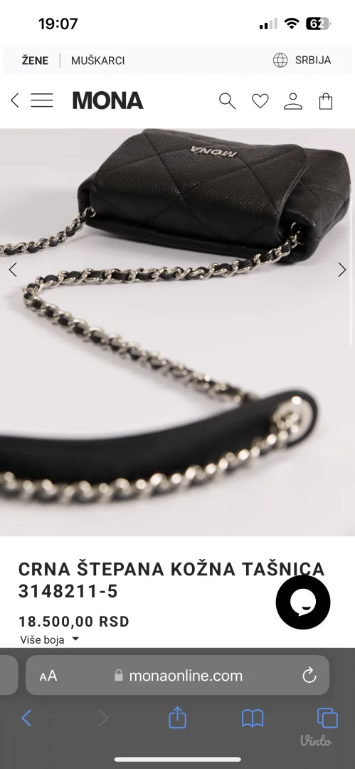 MONA kozna crna torbica