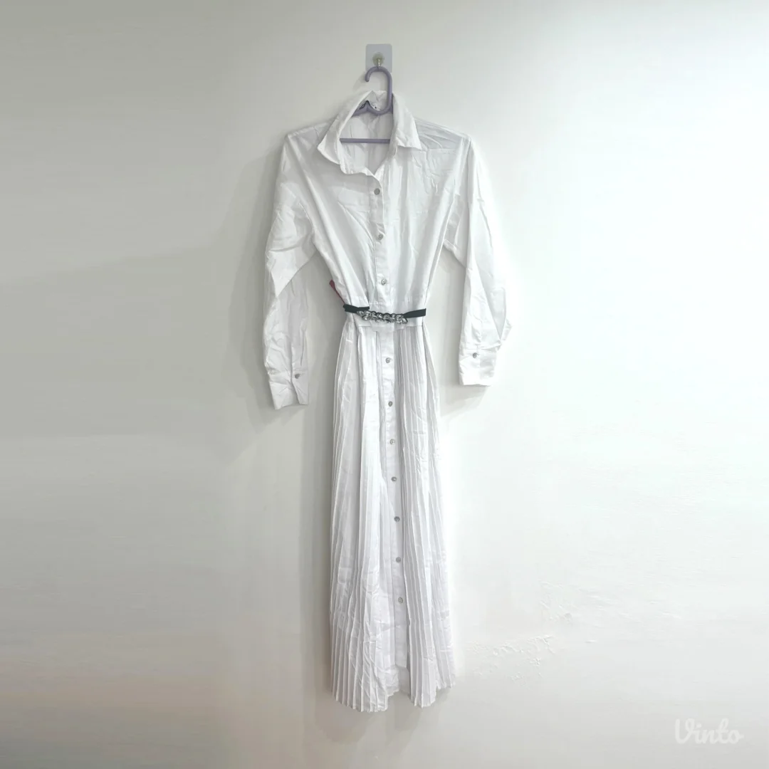 002. Zara bela maksi kosulja haljina