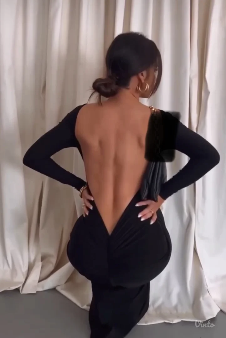 Crna dugačka haljina sa golim ledjima