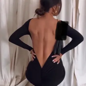 Crna dugačka haljina sa golim ledjima