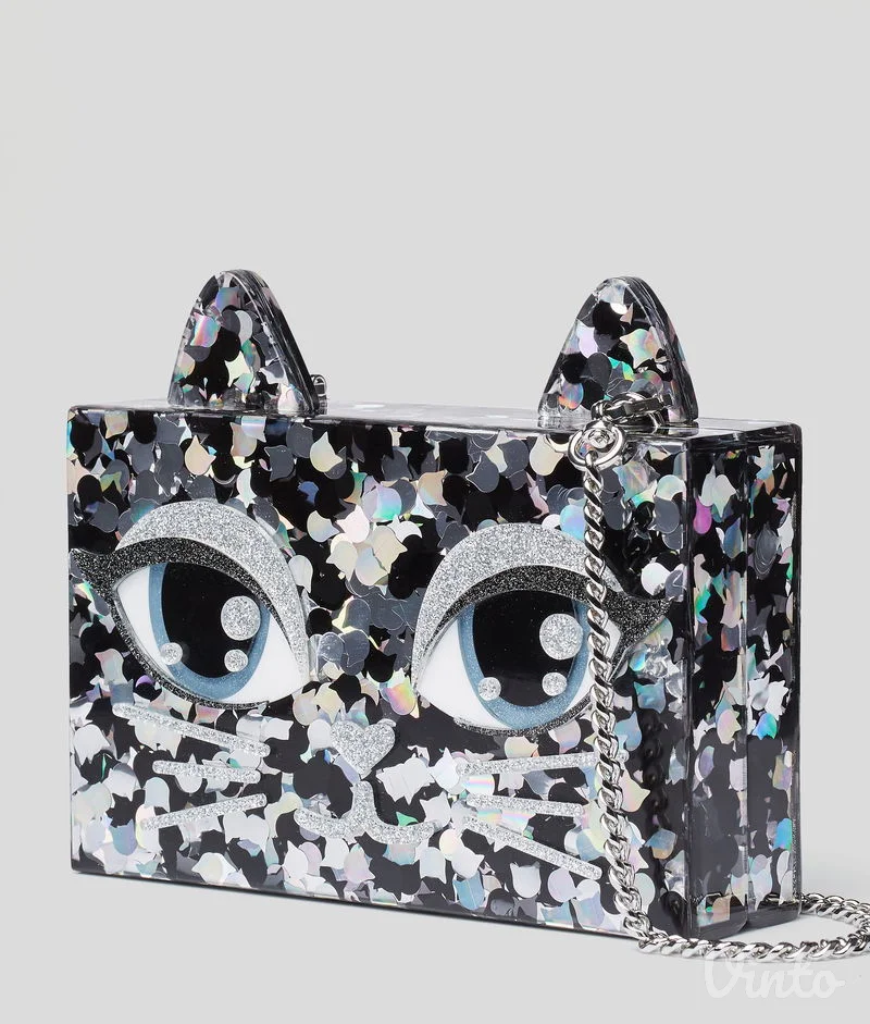 Original Karl Lagerfeld Choupette glitter clutch / torbica sa lancem