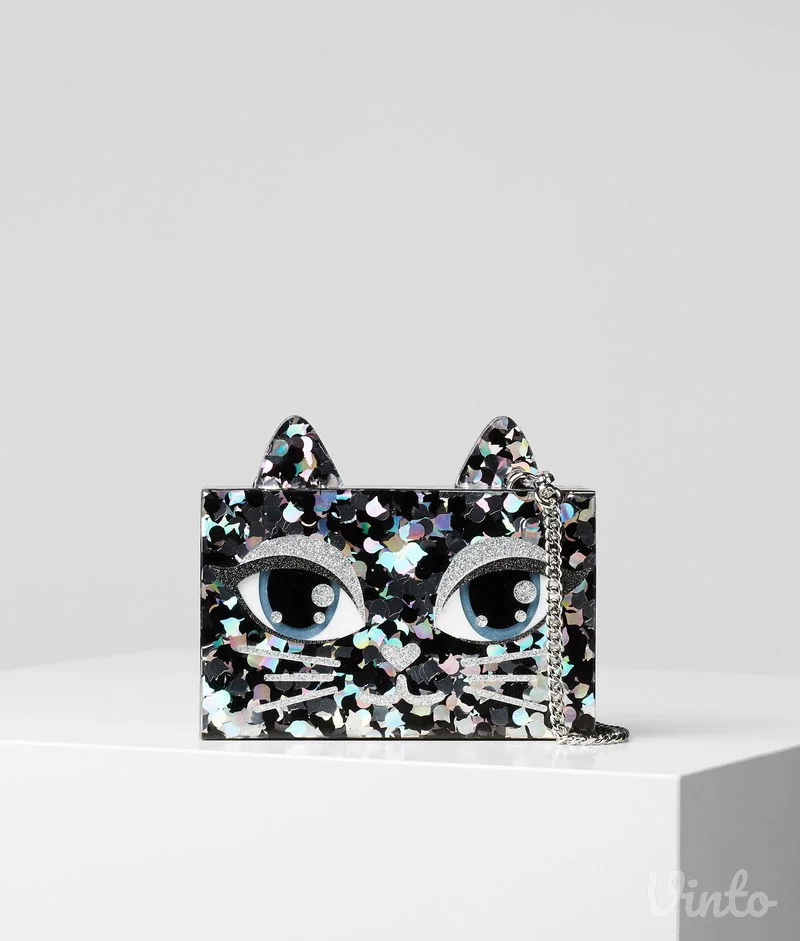 Original Karl Lagerfeld Choupette glitter clutch / torbica sa lancem