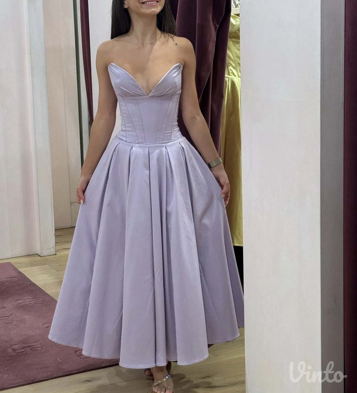 Nova House of cb Orchid Twill Strapless Tulle Midi haljina