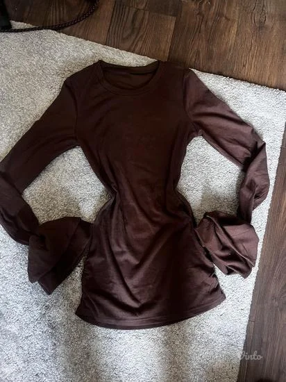 Braon haljina sa puff rukavima