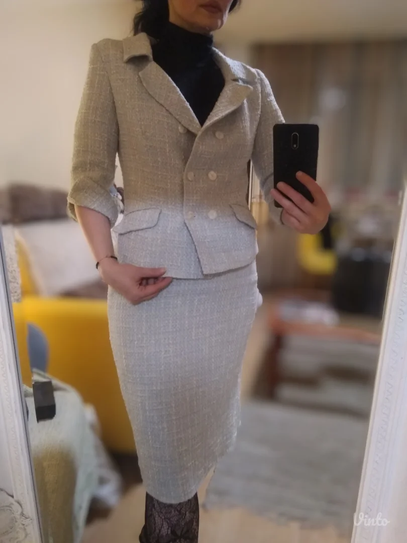 MONA Tvid Pastelni Komplet, Sako i Midi Suknja, s/m