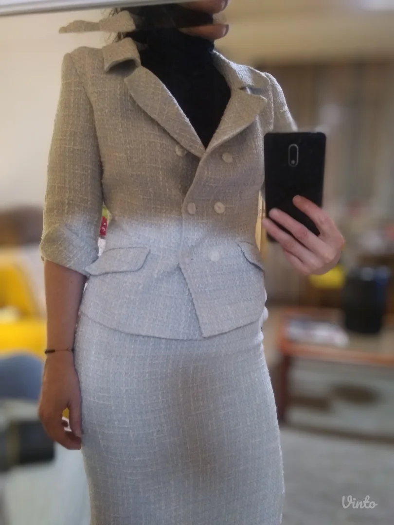 MONA Tvid Pastelni Komplet, Sako i Midi Suknja, s/m