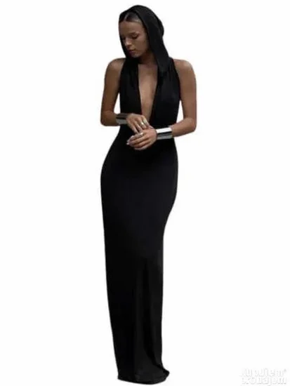 Maksi haljina dubokog V izreza sa kapuljačom Novo