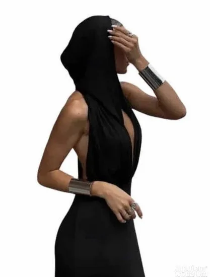 Maksi haljina dubokog V izreza sa kapuljačom Novo