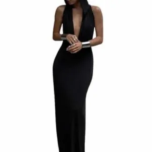 Maksi haljina dubokog V izreza sa kapuljačom Novo