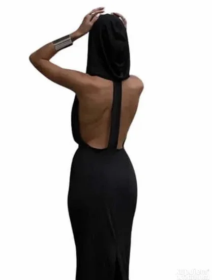 Maksi haljina dubokog V izreza sa kapuljačom Novo