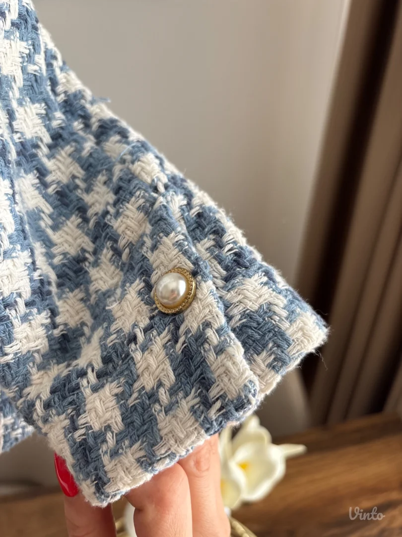 Zara pepito blejzer/jaknica sa biserima - plavo beli (Kao nov)