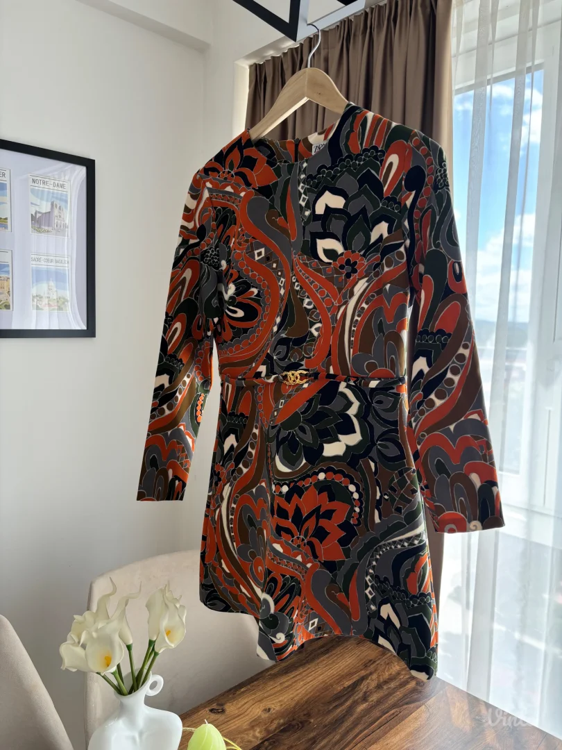 Zara retro mini haljina sa printom (Kao nova)