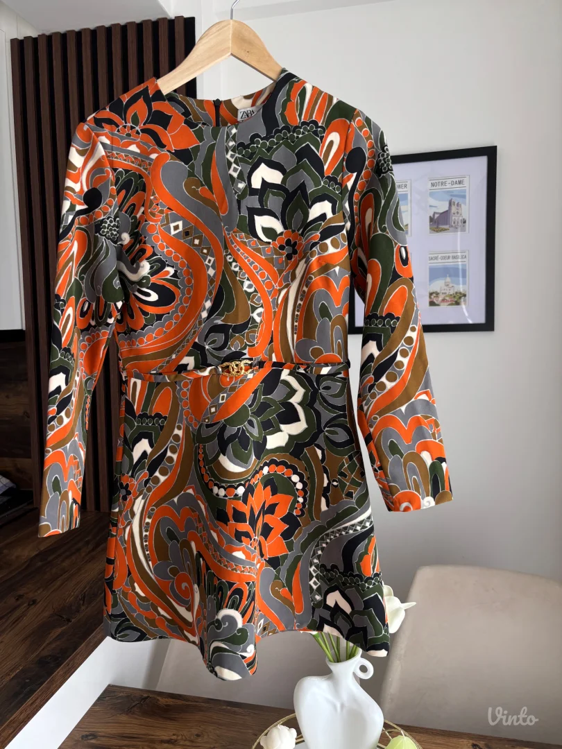Zara retro mini haljina sa printom (Kao nova)