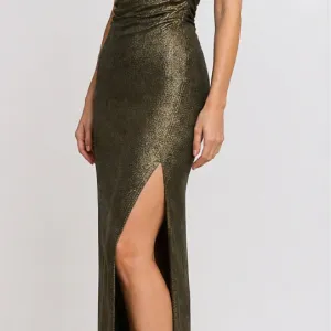 Elegantna dugačka zlatna haljina