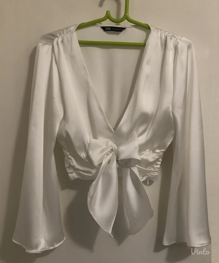 ZARA bela svečana crop satenska bluza / košulja (XS)