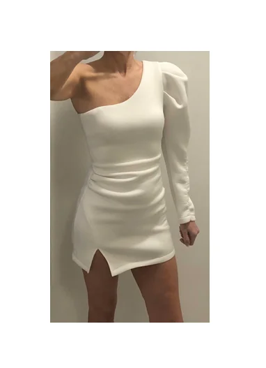 Blondy bela haljina na jedno rame