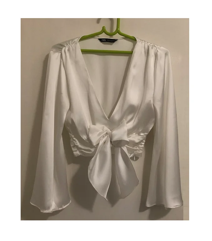 ZARA bela svečana crop satenska bluza / košulja (XS)
