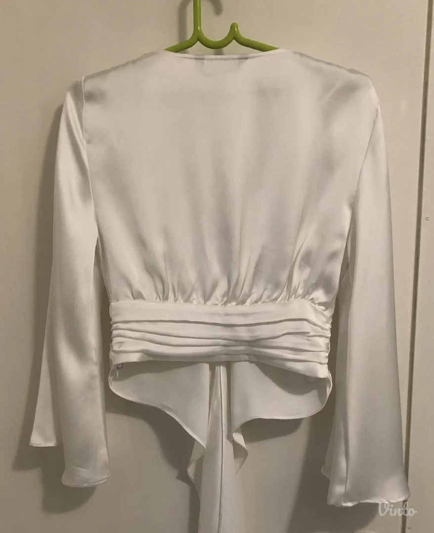 ZARA bela svečana crop satenska bluza / košulja (XS)