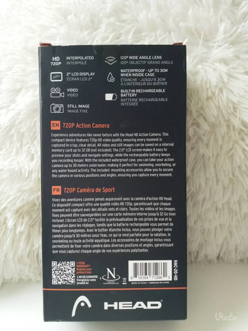 Head 720p Action camera NOVO!