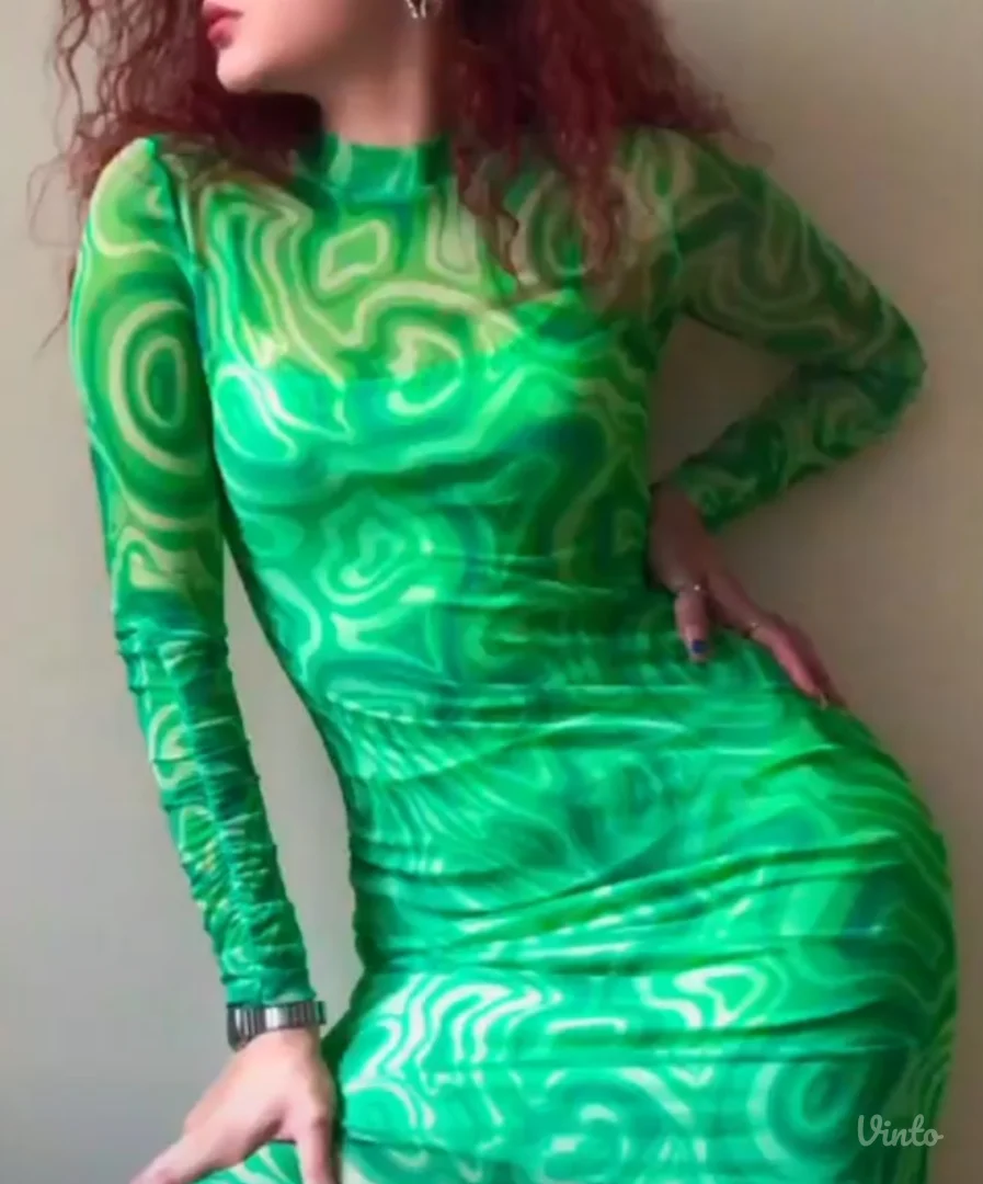 ZELENA MIDI HALJINA SA APSTRAKTNIM PRINTOM