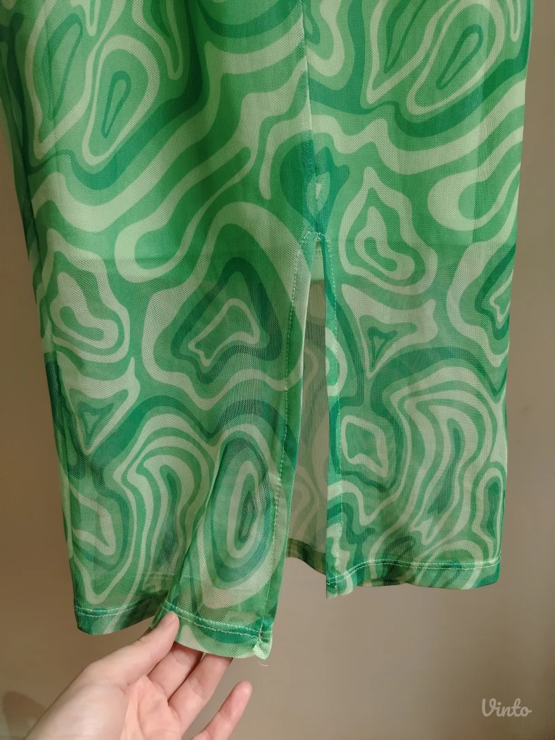 ZELENA MIDI HALJINA SA APSTRAKTNIM PRINTOM