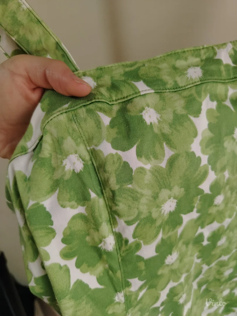 LETNJA ZELENA MINI HALJINA SA CVETNIM DEZENOM