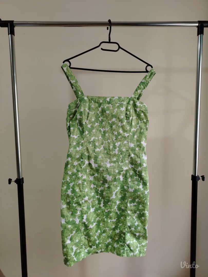 LETNJA ZELENA MINI HALJINA SA CVETNIM DEZENOM