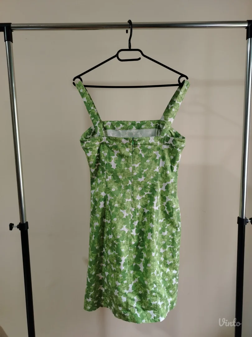 LETNJA ZELENA MINI HALJINA SA CVETNIM DEZENOM