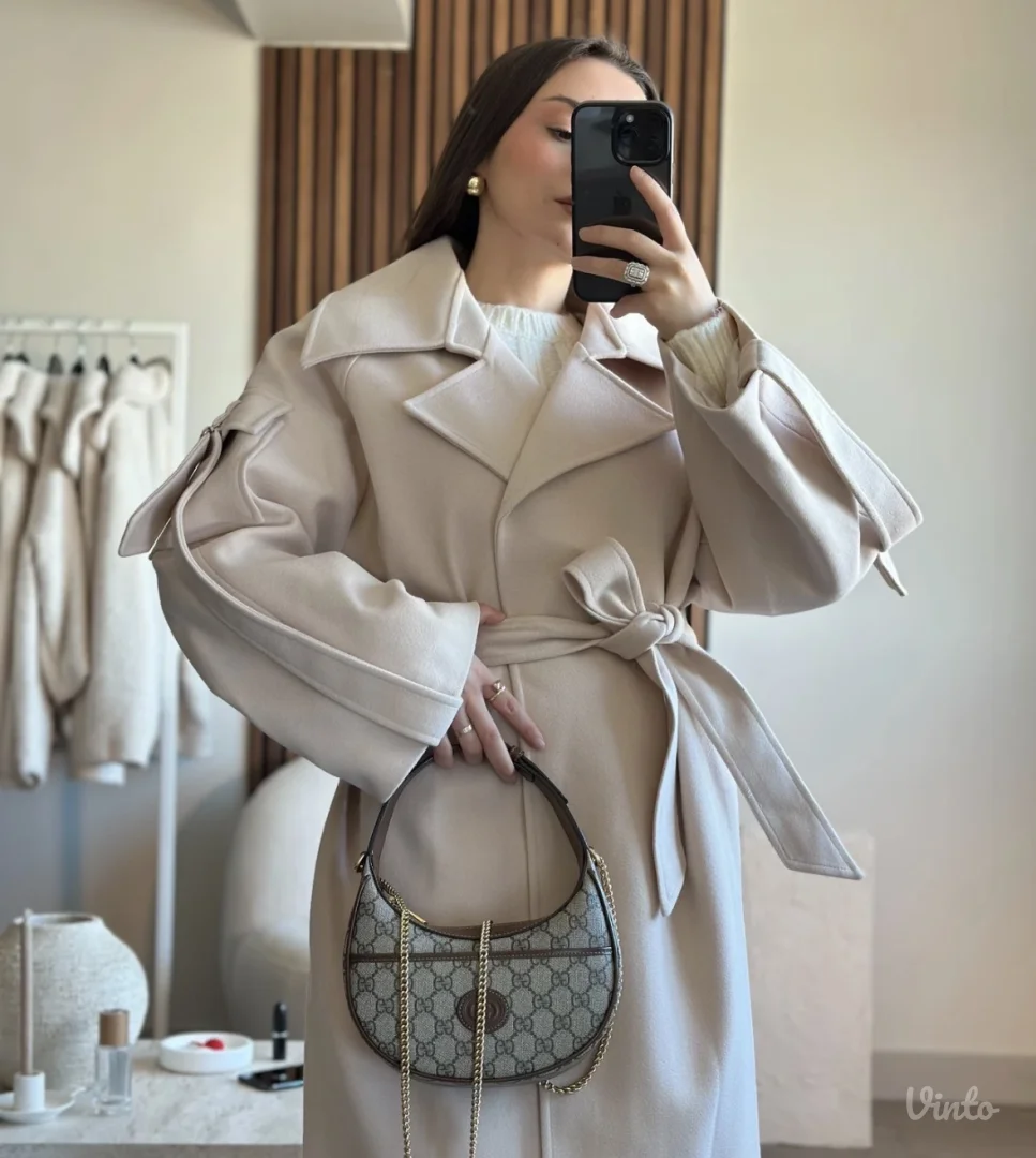 NOV ženski kaput S (bež i burgundy)