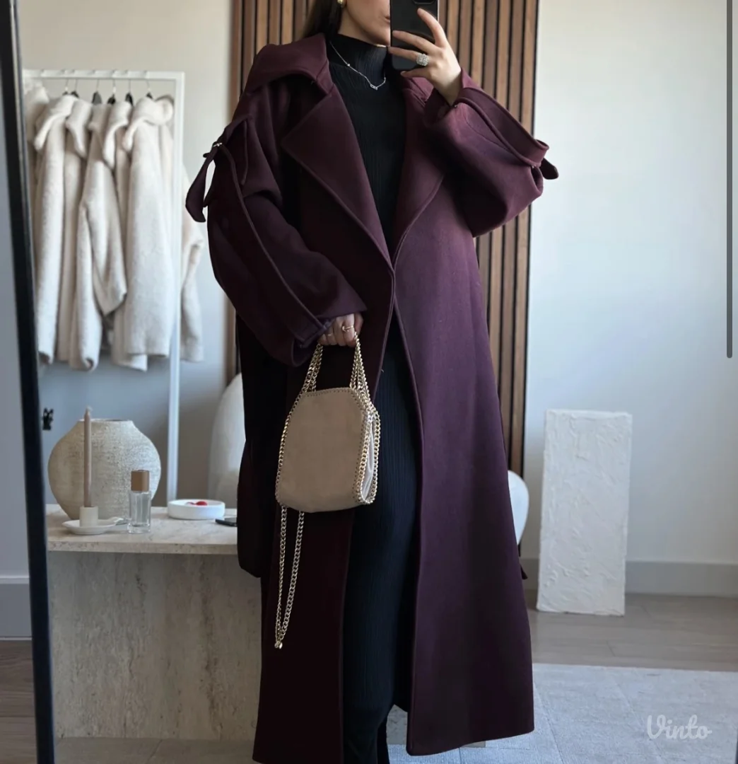 NOV ženski kaput S (bež i burgundy)