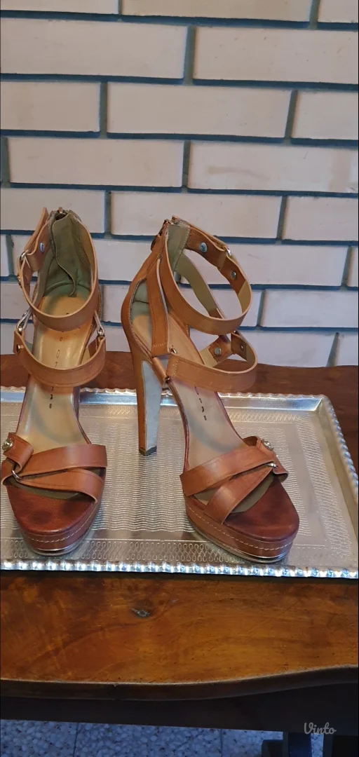 Braon kožne platform sandale sa kaiševima