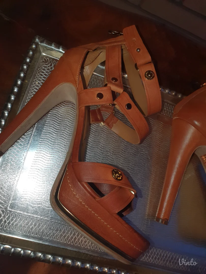 Braon kožne platform sandale sa kaiševima