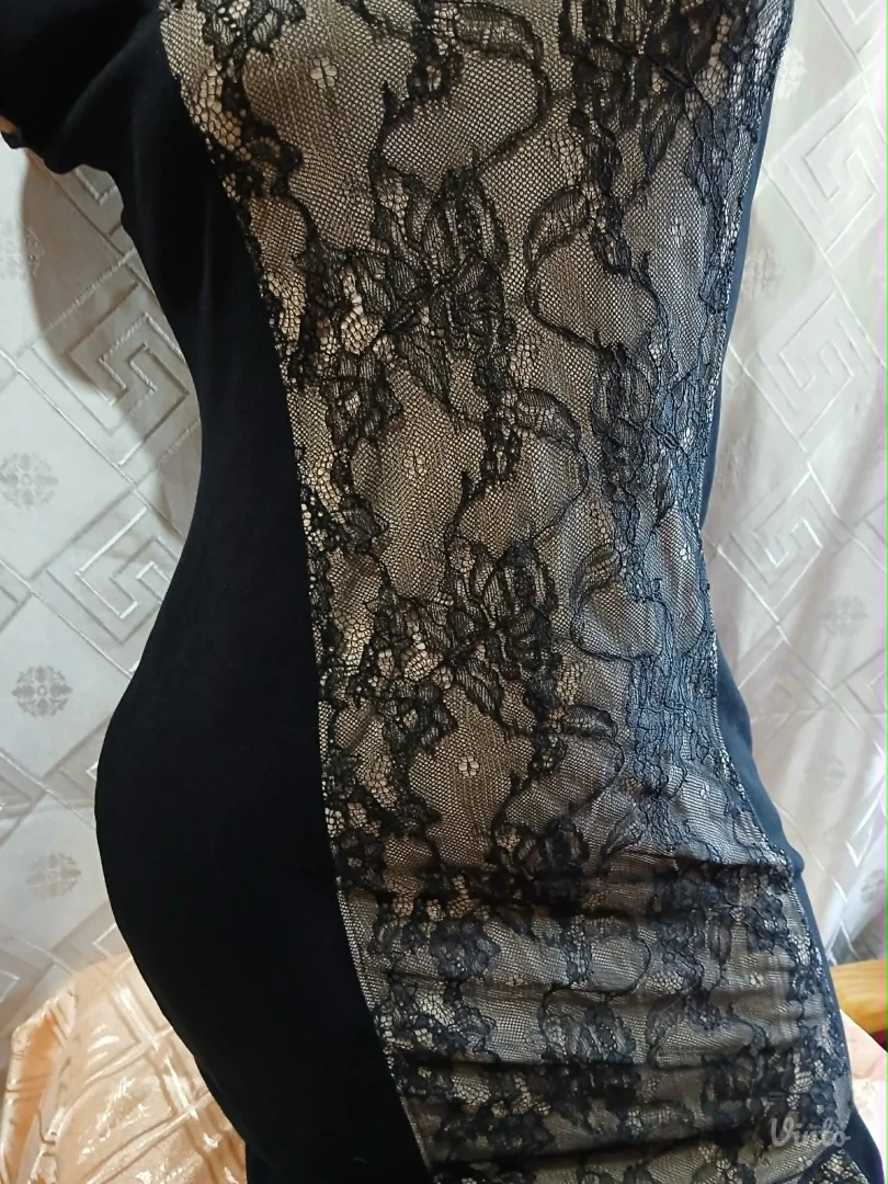 Crna/Krem haljina sa cipkom M/L