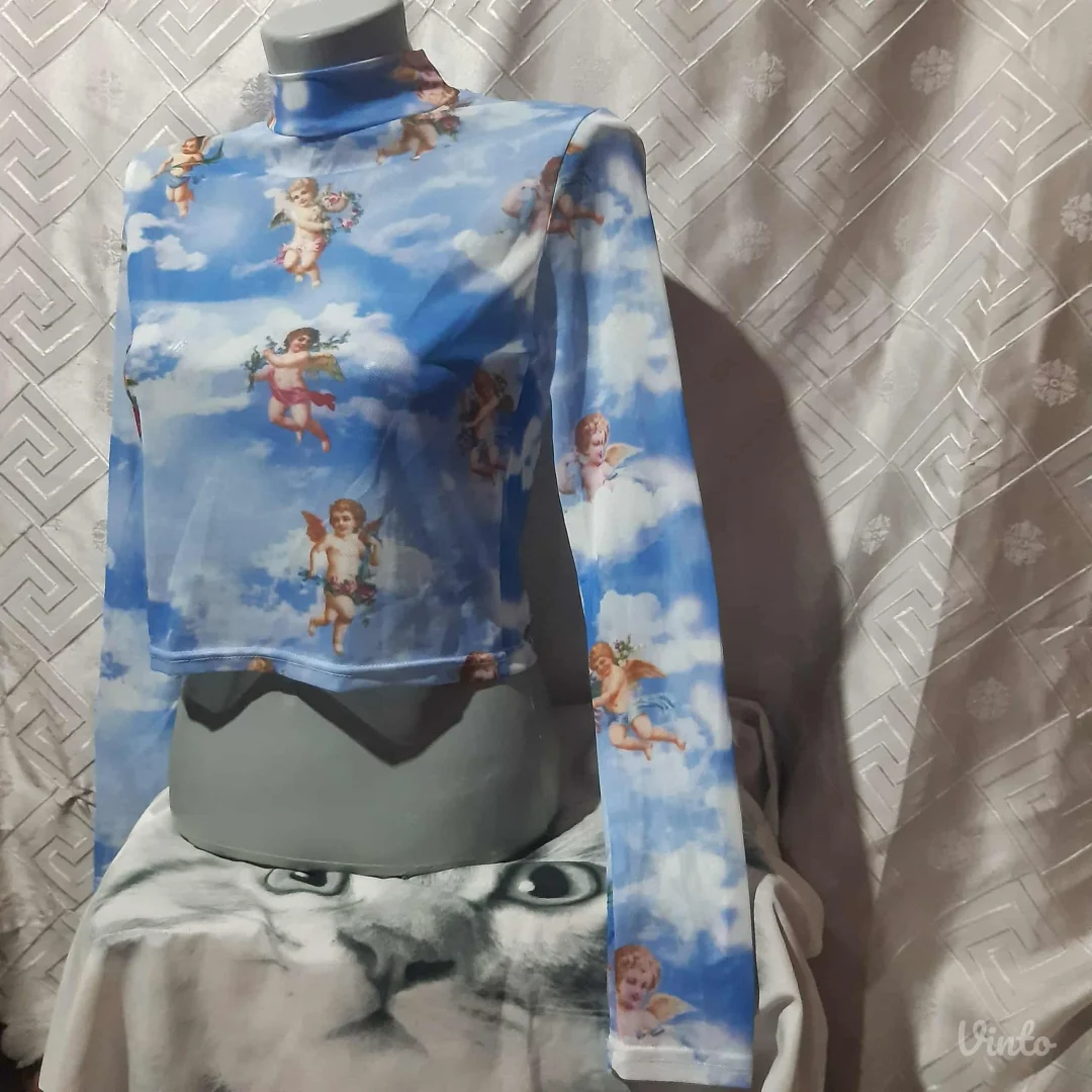 Y2K Angel Mesh Crop Majica M/L Nekorisceno