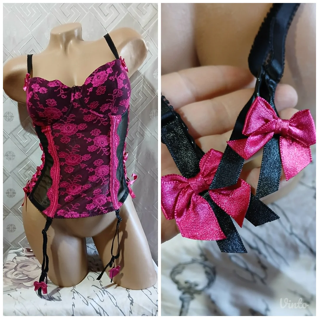 Sexy Pink/Crni Korset sa halterima 75C