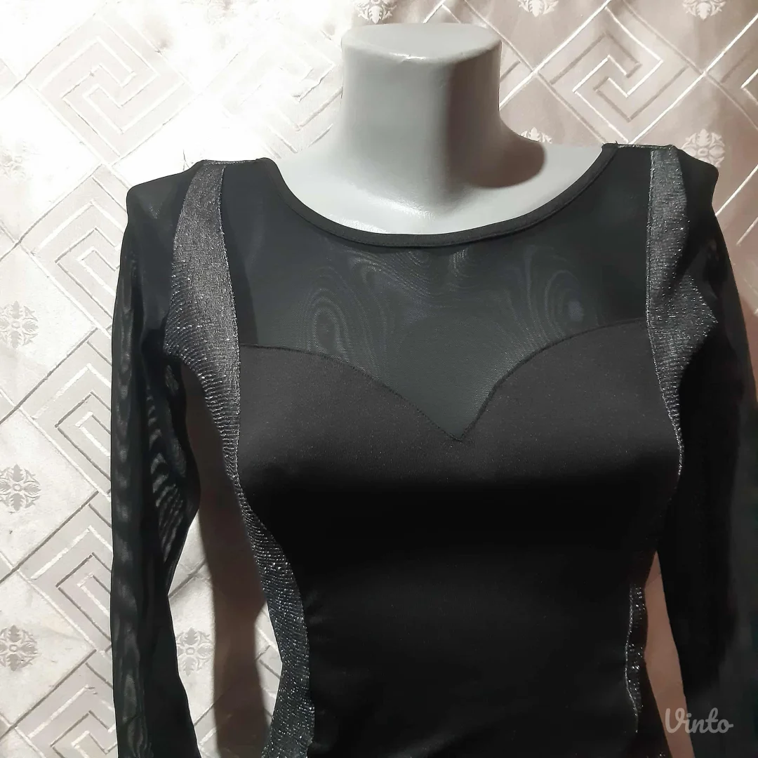 Crno/Srebrna bluza uz telo S