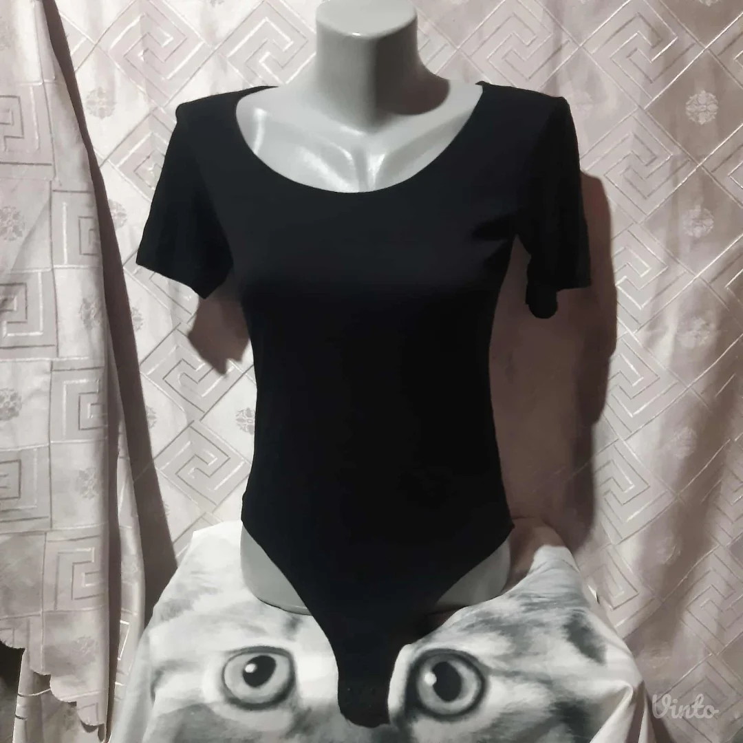 Crni bodi kratkih rukava viskoza/elastin S/M