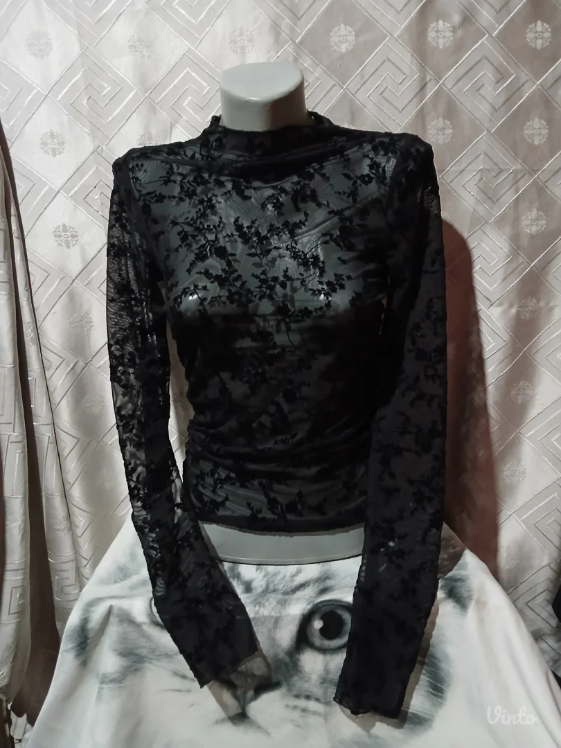 Zara mrezasta providna bluza sa plisanim printom XS