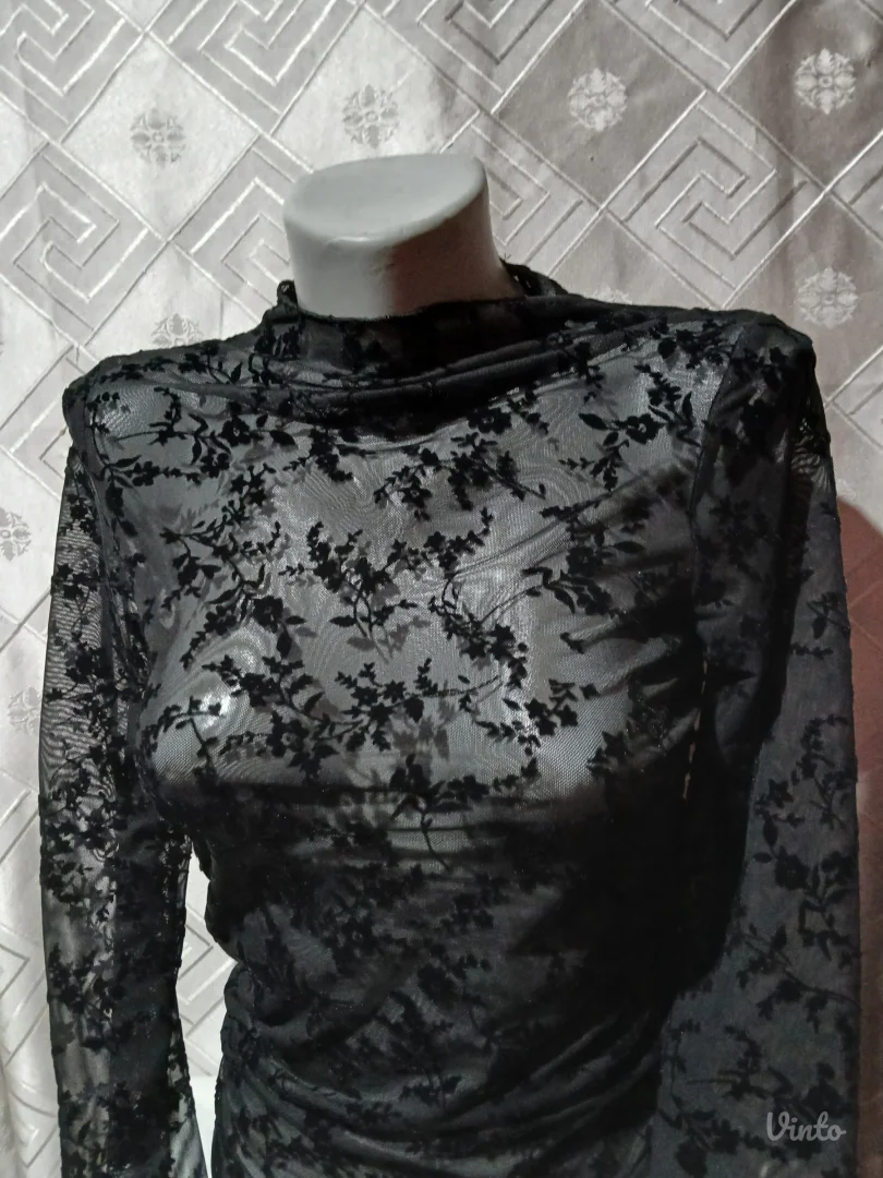 Zara mrezasta providna bluza sa plisanim printom XS