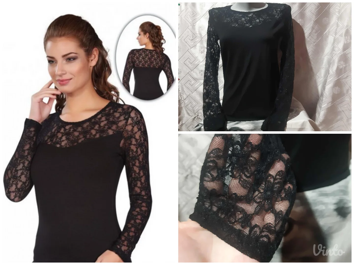 Crna bluza sa cipkom M