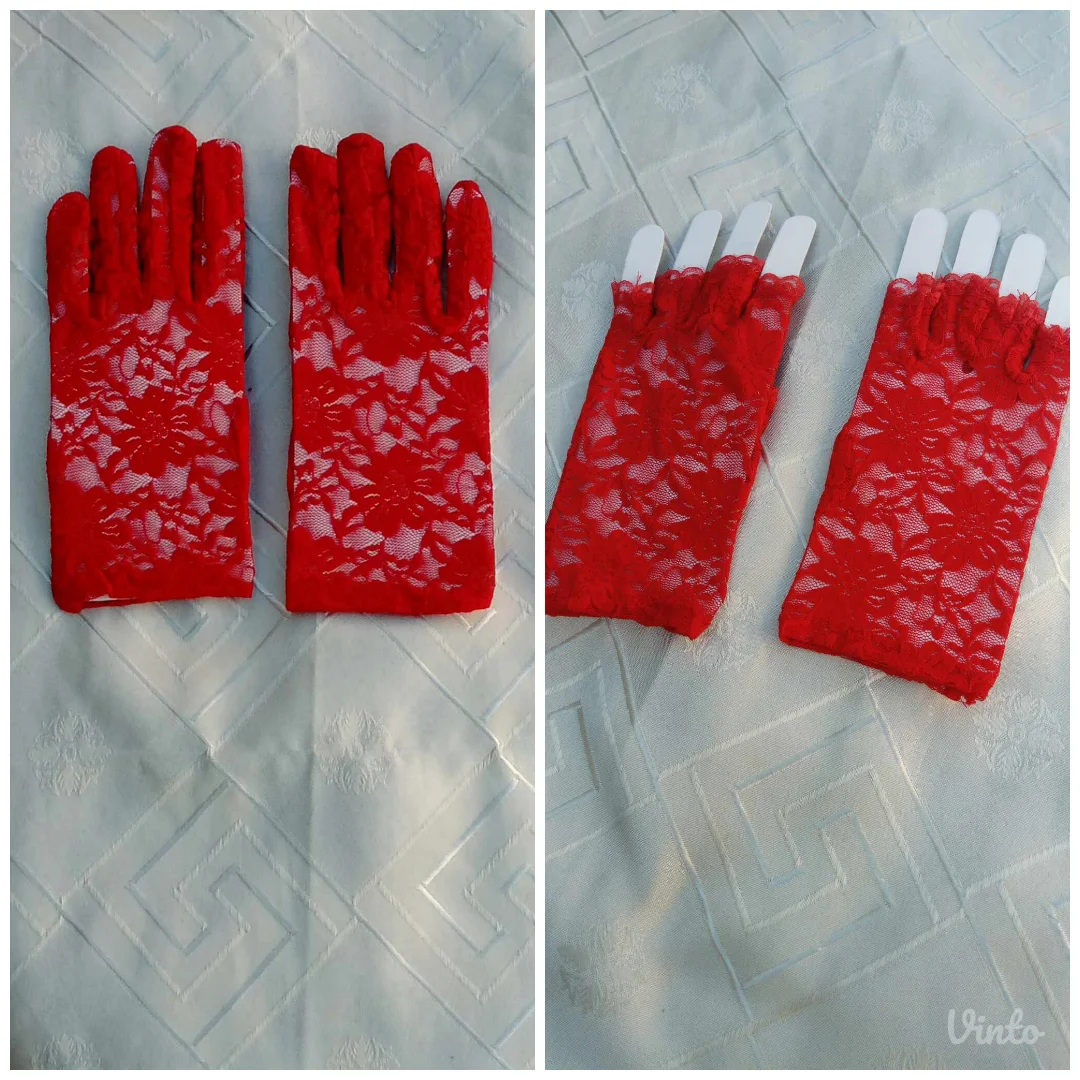 Dva para novih crvenih cipkastih rukavica XS/S